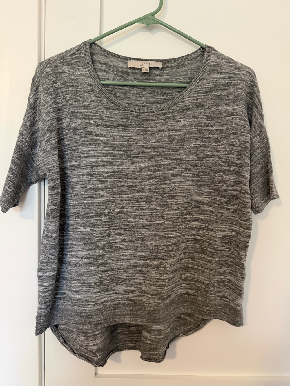 LOFT Marled Gray Short Sleeve Knit Top